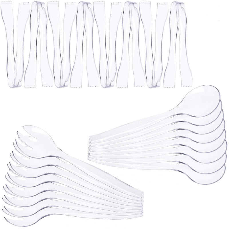 StarMar 24 Pack Plastic Serving Utensils, Heavy Duty Disposable utensil, 8-10â€ Spoons and Forks, 8-6-1/2â€ Tongs, Clear - Image 1